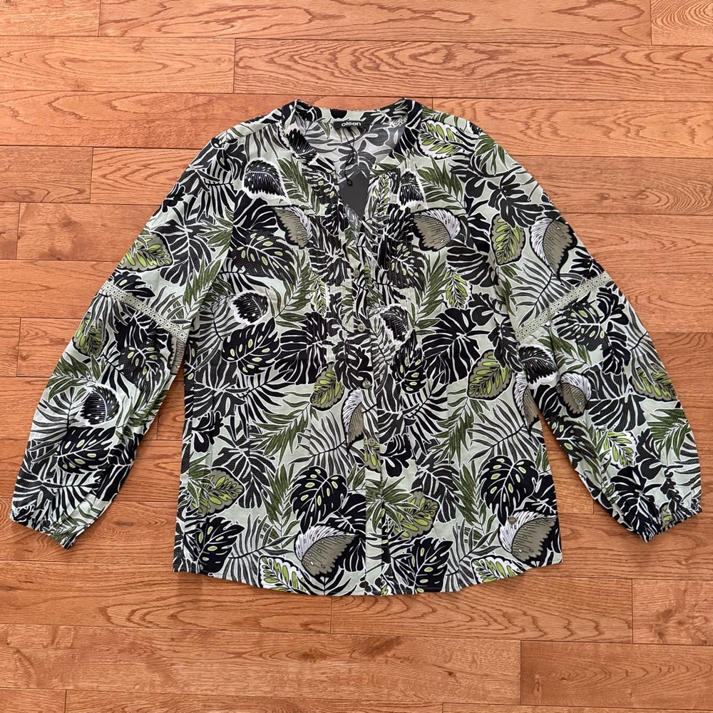 Olsen NWT size 36 Women's Cotton Viscose Leaf Print Tunic Shirt
